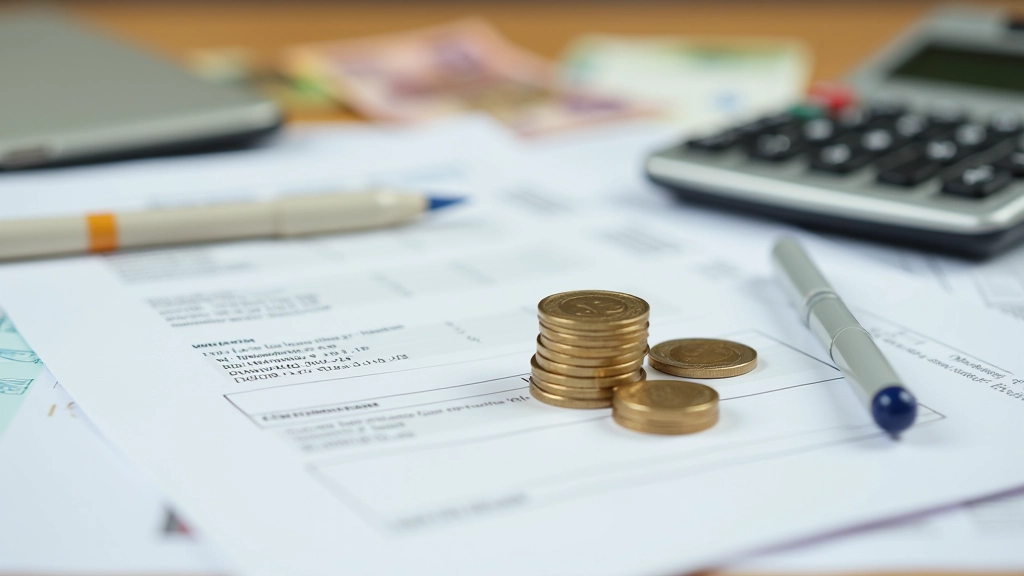 Münzen und Geldscheine liegen auf Finanzplan-Dokumenten