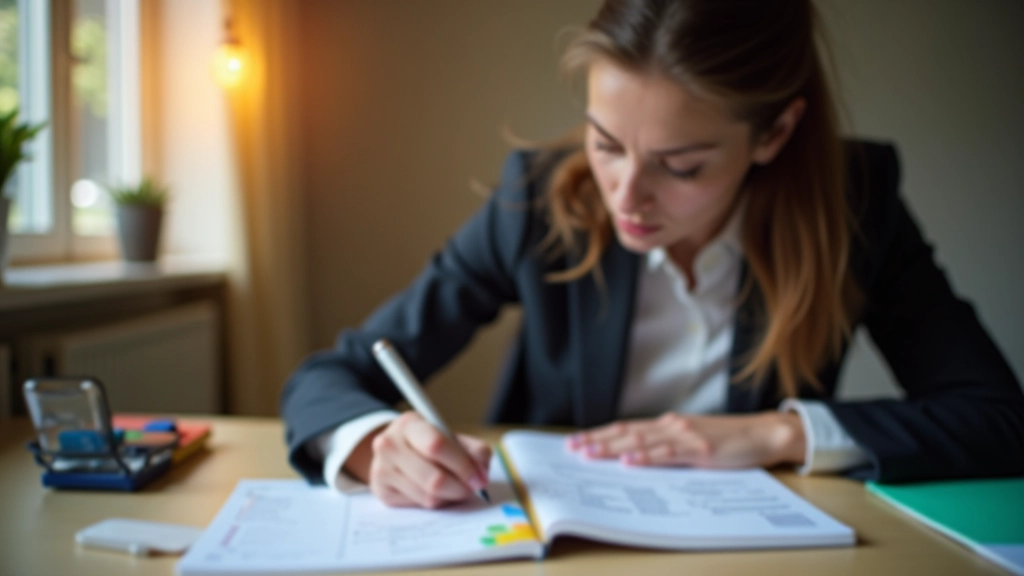 Person schreibt Budget-Plan in Notizbuch mit farbigen Markern